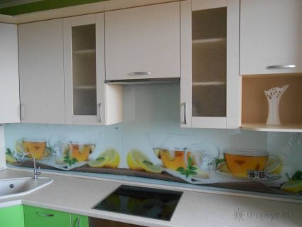 Скинали для кухни фото: коллаж с лимоном и чаем., заказ #S-171, Зеленая кухня.