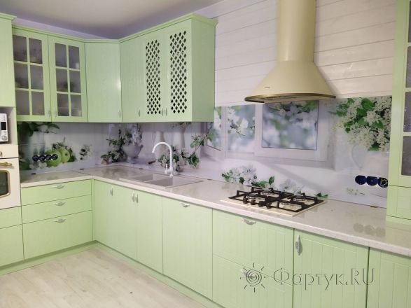 Скинали для кухни фото: коллаж с нежными цветами, заказ #ИНУТ-7865, Зеленая кухня.