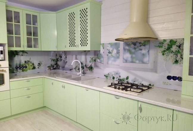 Скинали для кухни фото: коллаж с нежными цветами, заказ #ИНУТ-7865, Зеленая кухня. Изображение 204774