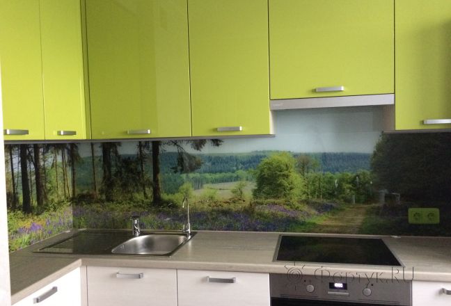 Скинали для кухни фото: колокольчики в лесу, заказ #ГМУТ-763, Зеленая кухня. Изображение 111468