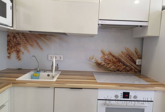 Фартук для кухни фото: колосья пшеницы, заказ #ИНУТ-13065, Белая кухня. Изображение 189972