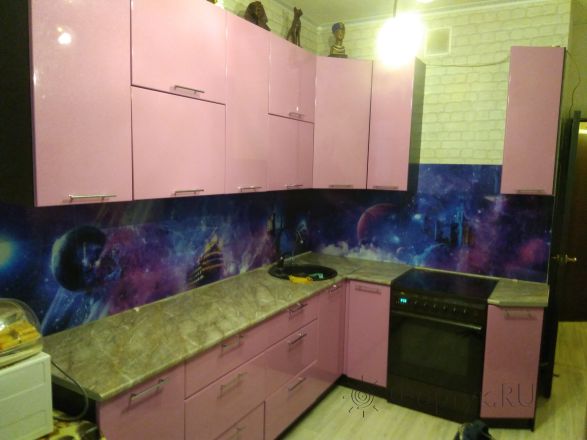 Фартук фото: корабли и замки в космосе, заказ #ИНУТ-243, Фиолетовая кухня.