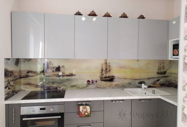 Стеновая панель фото: корабли у замка, заказ #ИНУТ-6662, Серая кухня. Изображение 185962