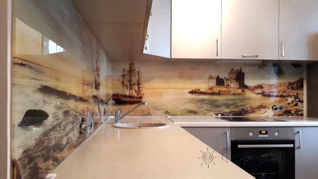 Стеновая панель фото: корабли в море, заказ #ИНУТ-1480, Серая кухня.