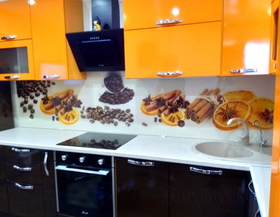 Фартук стекло фото: корица и апельсин, заказ #ИНУТ-2164, Оранжевая кухня.