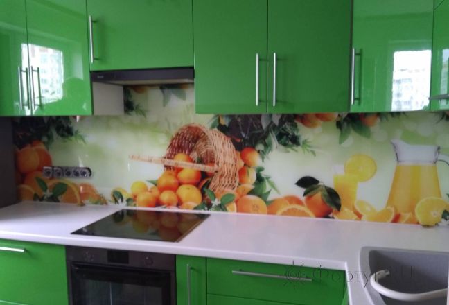 Скинали для кухни фото: корзина с апельсинами, заказ #ИНУТ-3407, Зеленая кухня. Изображение 197228