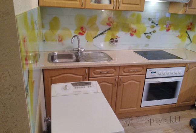 Фартук с фотопечатью фото: красивая желтая орхидея с красной серединой, заказ #ИНУТ-452, Коричневая кухня. Изображение 208360