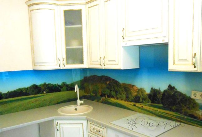 Фартук для кухни фото: красивый пейзаж., заказ #S-126, Белая кухня.