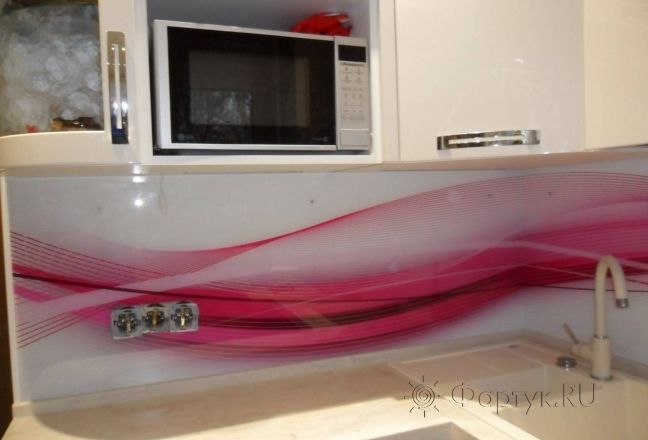 Фартук для кухни фото: красная абстрактная волна., заказ #УТ-130, Белая кухня. Изображение 110428