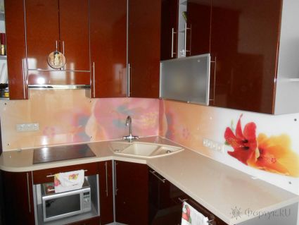 Скинали фото: красно-оранжевые цветы., заказ #S-356, Красная кухня.