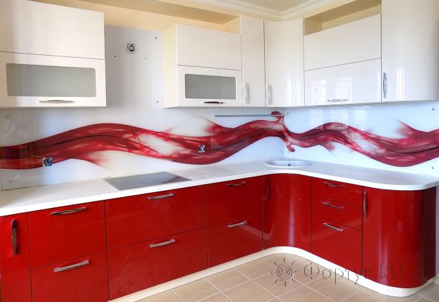 Скинали фото: красные абстрактные волны, заказ #УТ-517, Красная кухня.