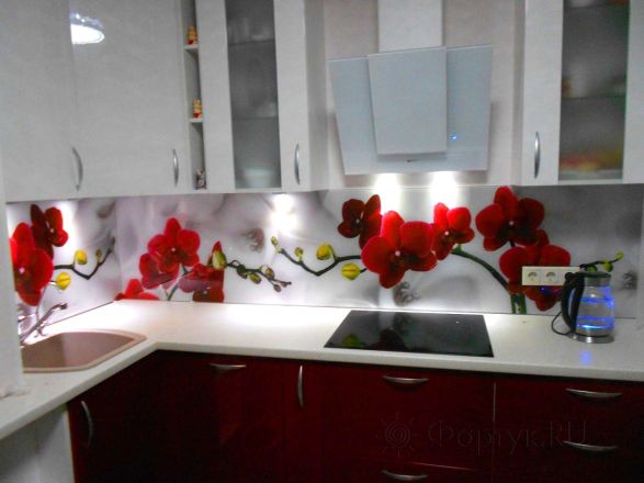 Скинали фото: красные орхидеи, заказ #РРУТ-1, Красная кухня.