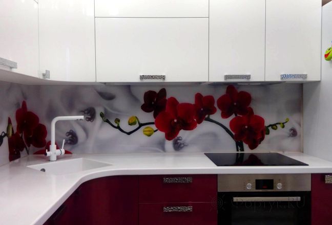 Скинали фото: красные орхидеи, заказ #ИНУТ-323, Красная кухня. Изображение 186016