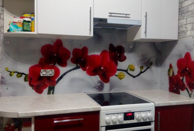 Скинали фото: красные орхидеи, заказ #ИНУТ-629, Красная кухня.