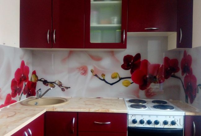 Скинали фото: красные орхидеи, заказ #ИНУТ-967, Красная кухня. Изображение 186016
