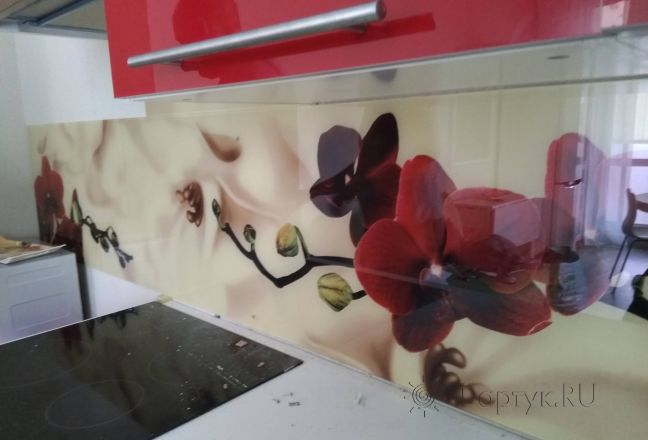 Скинали фото: красные орхидеи, заказ #ИНУТ-3390, Красная кухня.