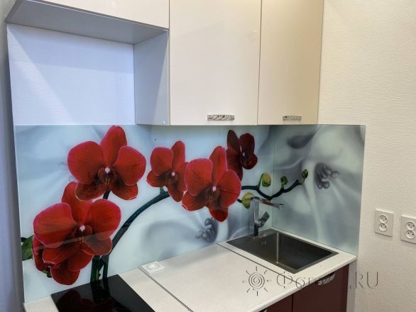 Скинали фото: красные орхидеи, заказ #КРУТ-2803, Красная кухня.