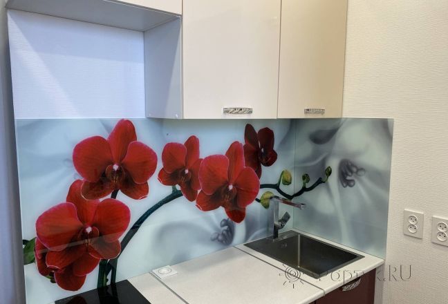 Скинали фото: красные орхидеи, заказ #КРУТ-2803, Красная кухня. Изображение 186016