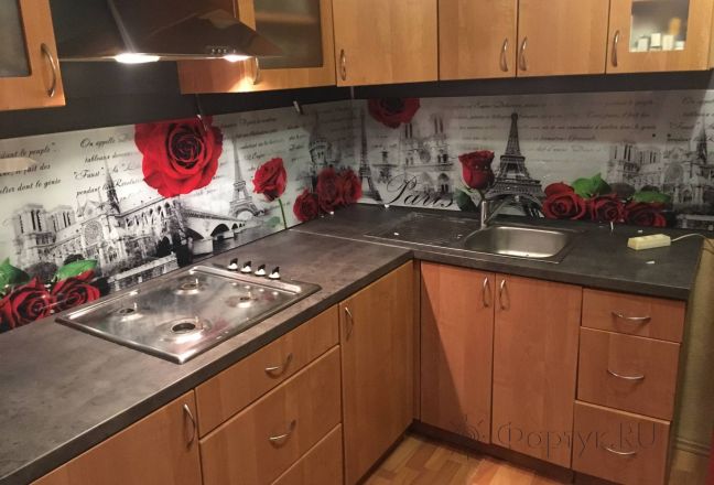 Фартук с фотопечатью фото: красные розы и париж, заказ #КРУТ-1927, Коричневая кухня. Изображение 247168