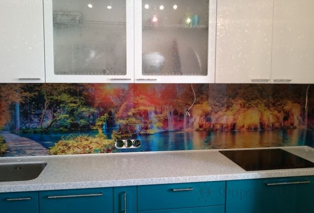 Стеклянная фото панель: красоты природы, заказ #КРУТ-063, Синяя кухня. Изображение 197260