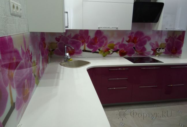 Фартук фото: крупная ветка фиолетовой орхидеи, заказ #ИНУТ-619, Фиолетовая кухня. Изображение 80572
