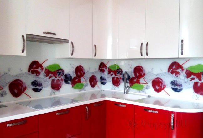 Скинали фото: крупная вишня, заказ #УТ-1193, Красная кухня.