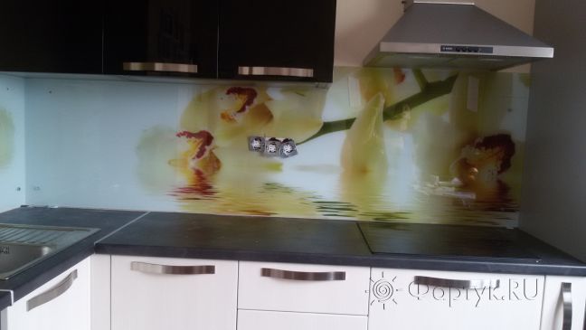 Фартук для кухни фото: крупные орхидеи, заказ #ГМУТ-737, Белая кухня.