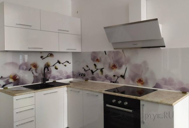 Фартук для кухни фото: крупные орхидеи, заказ #ИНУТ-5344, Белая кухня. Изображение 186978