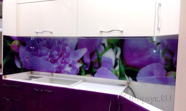 Фартук фото: крупные пионы, заказ #УТ-1279, Фиолетовая кухня.