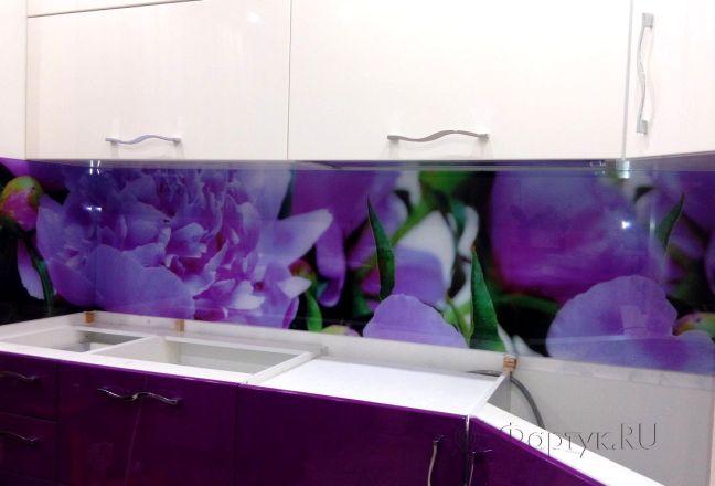 Фартук фото: крупные пионы, заказ #УТ-1279, Фиолетовая кухня.