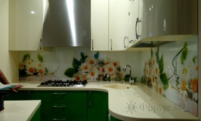 Скинали для кухни фото: крупные ромашки, заказ #УТ-1464, Зеленая кухня.