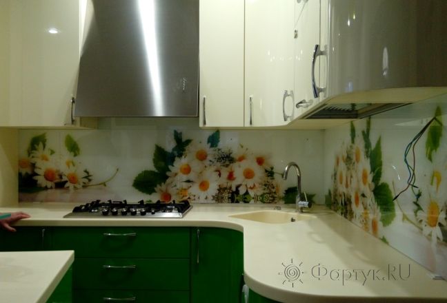 Скинали для кухни фото: крупные ромашки, заказ #УТ-1464, Зеленая кухня. Изображение 112600