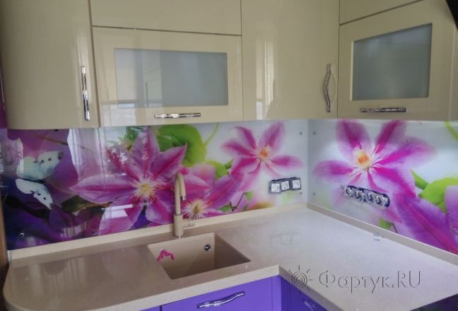 Фартук фото: крупные цветы, заказ #РРУТ-006, Фиолетовая кухня.