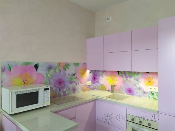 Фартук фото: крупные цветы, заказ #ИНУТ-9764, Фиолетовая кухня.