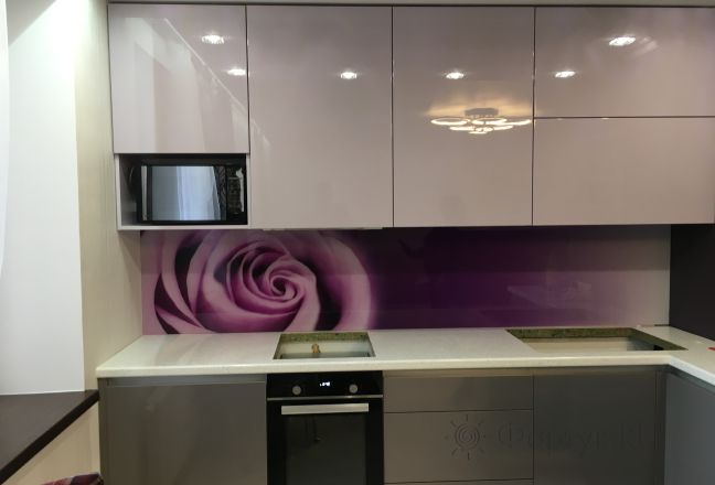 Фартук фото: крупный цветок, заказ #КРУТ-209, Фиолетовая кухня.