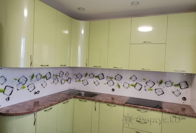 Скинали для кухни фото: кубики льда и листочки мяты, заказ #ИНУТ-15230, Зеленая кухня. Изображение 334292
