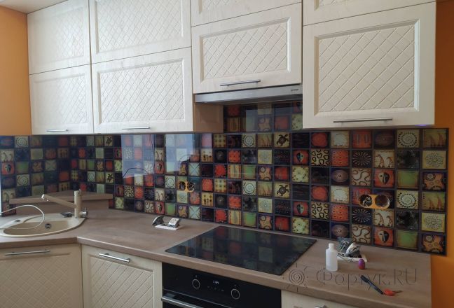Фартук с фотопечатью фото: квадраты с мелкими иллюстрациями, заказ #ИНУТ-11662, Коричневая кухня.