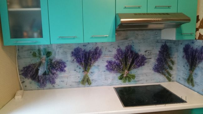 Стеклянная фото панель: лаванда, заказ #УТ-2093, Синяя кухня.