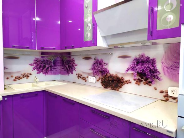 Фартук фото: лаванда и кофе - коллаж, заказ #ИНУТ-5271, Фиолетовая кухня.