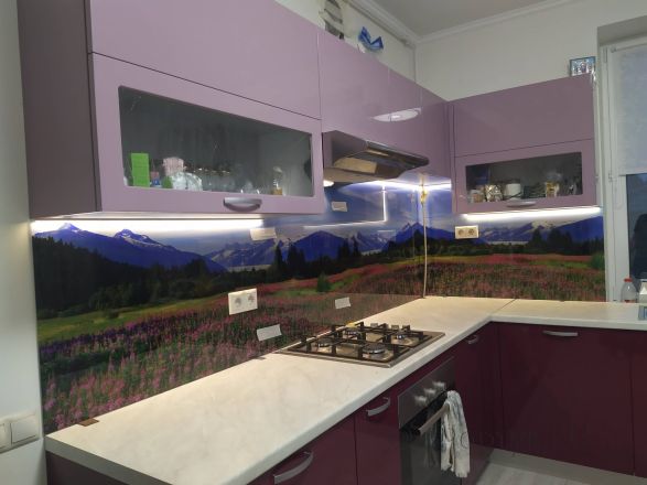 Фартук фото: лавандовое поле, заказ #ИНУТ-10050, Фиолетовая кухня.
