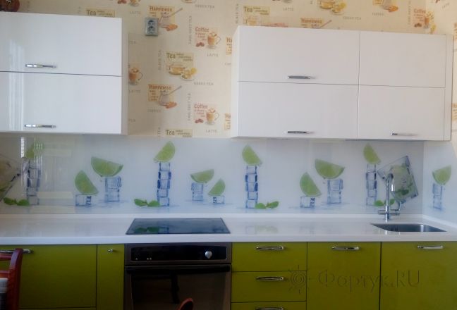 Скинали для кухни фото: лайм и кубики льда, заказ #ИНУТ-983, Зеленая кухня. Изображение 206636