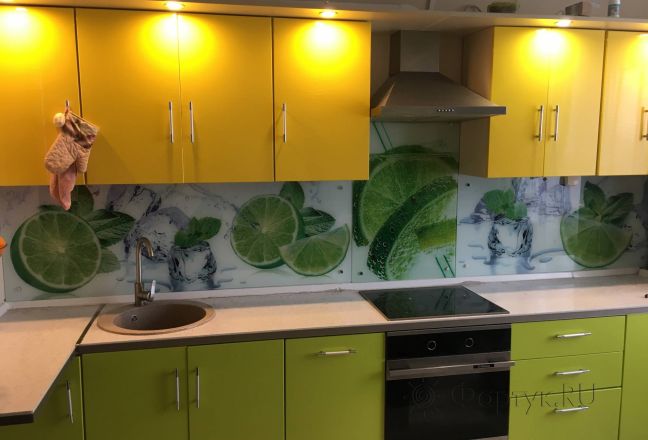 Скинали для кухни фото: лайм и кусочки льда, заказ #КРУТ-2506, Зеленая кухня.