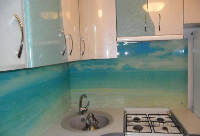 Фартук для кухни фото: лазурное море., заказ #SN-216, Белая кухня. Изображение 111658