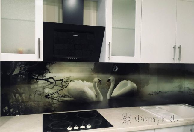 Фартук для кухни фото: лебеди, заказ #КРУТ-1386, Белая кухня. Изображение 87424