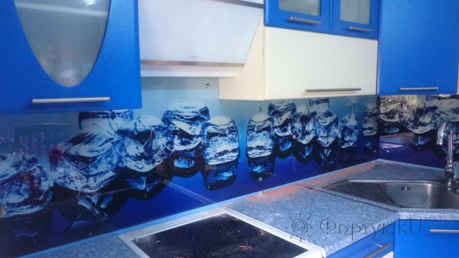 Стеклянная фото панель: лед, заказ #КРУТ-127, Синяя кухня.
