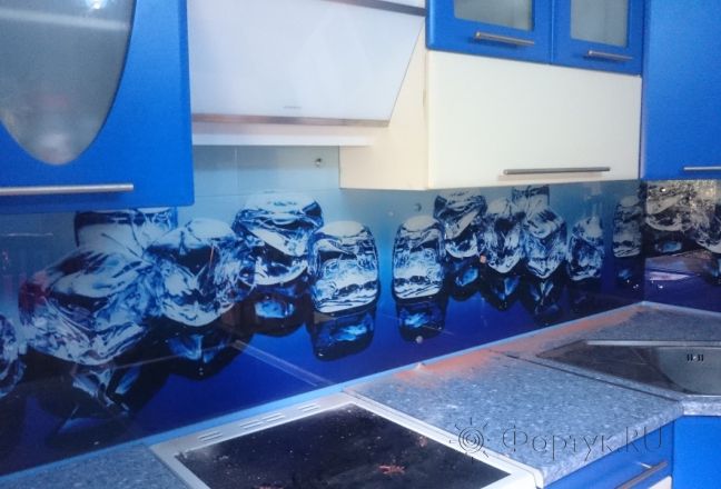 Стеклянная фото панель: лед, заказ #КРУТ-127, Синяя кухня. Изображение 187026