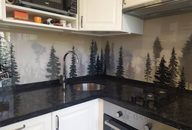 Фартук для кухни фото: лес, заказ #ИНУТ-5879, Белая кухня.