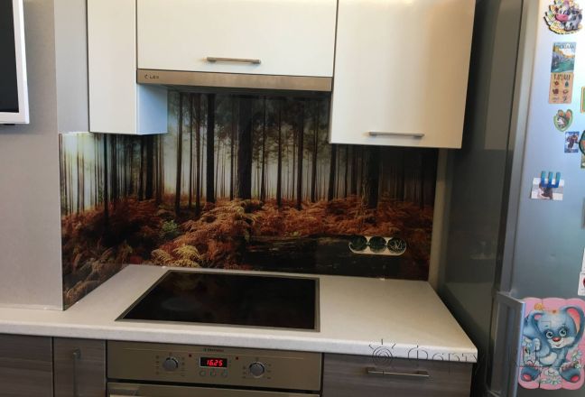 Фартук с фотопечатью фото: лес, заказ #КРУТ-2587, Коричневая кухня.
