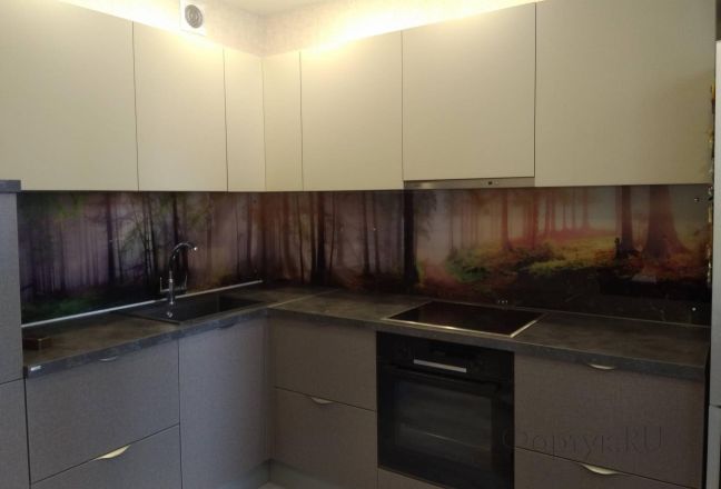 Стеновая панель фото: лес в тумане, заказ #ИНУТ-3711, Серая кухня. Изображение 197728