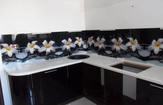 Скинали фото: лилии у воды.
, заказ #S-755, Черная кухня.